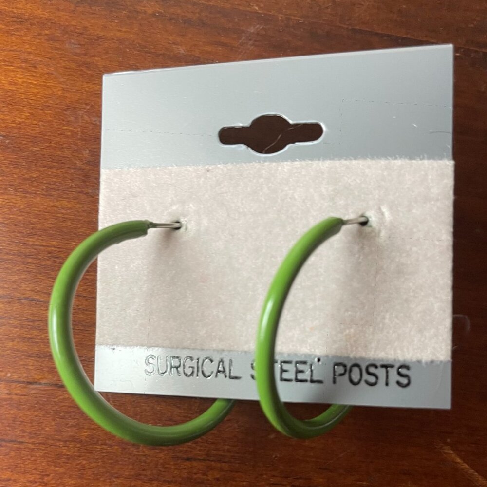 Bundle 3 for $12.  Green Hoop Earrings